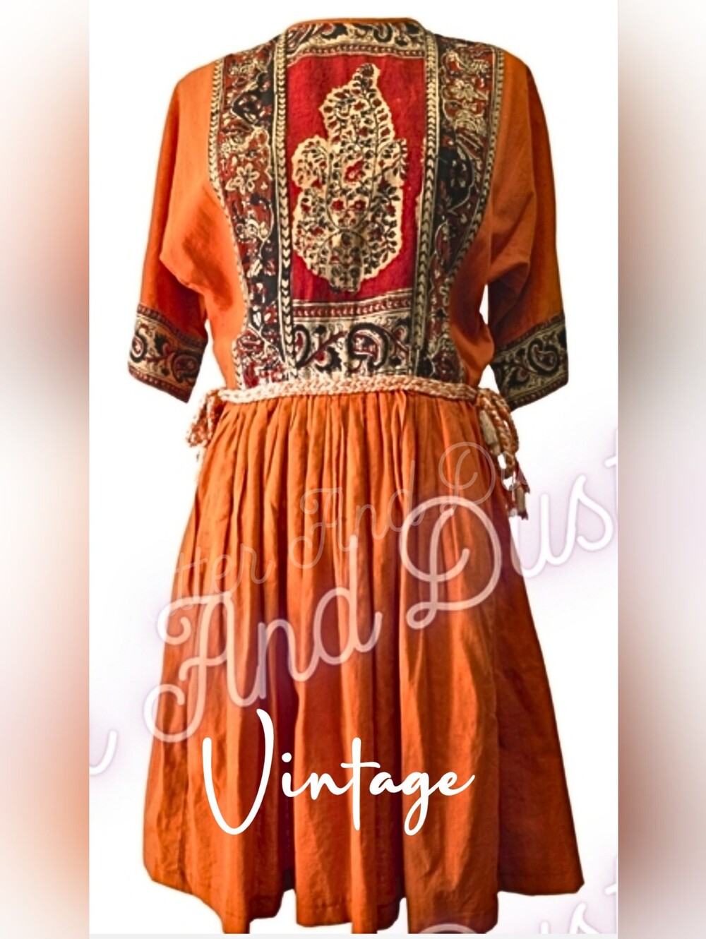 1970s Vintage Afghan Reine Baumwolle Tapestry Dress